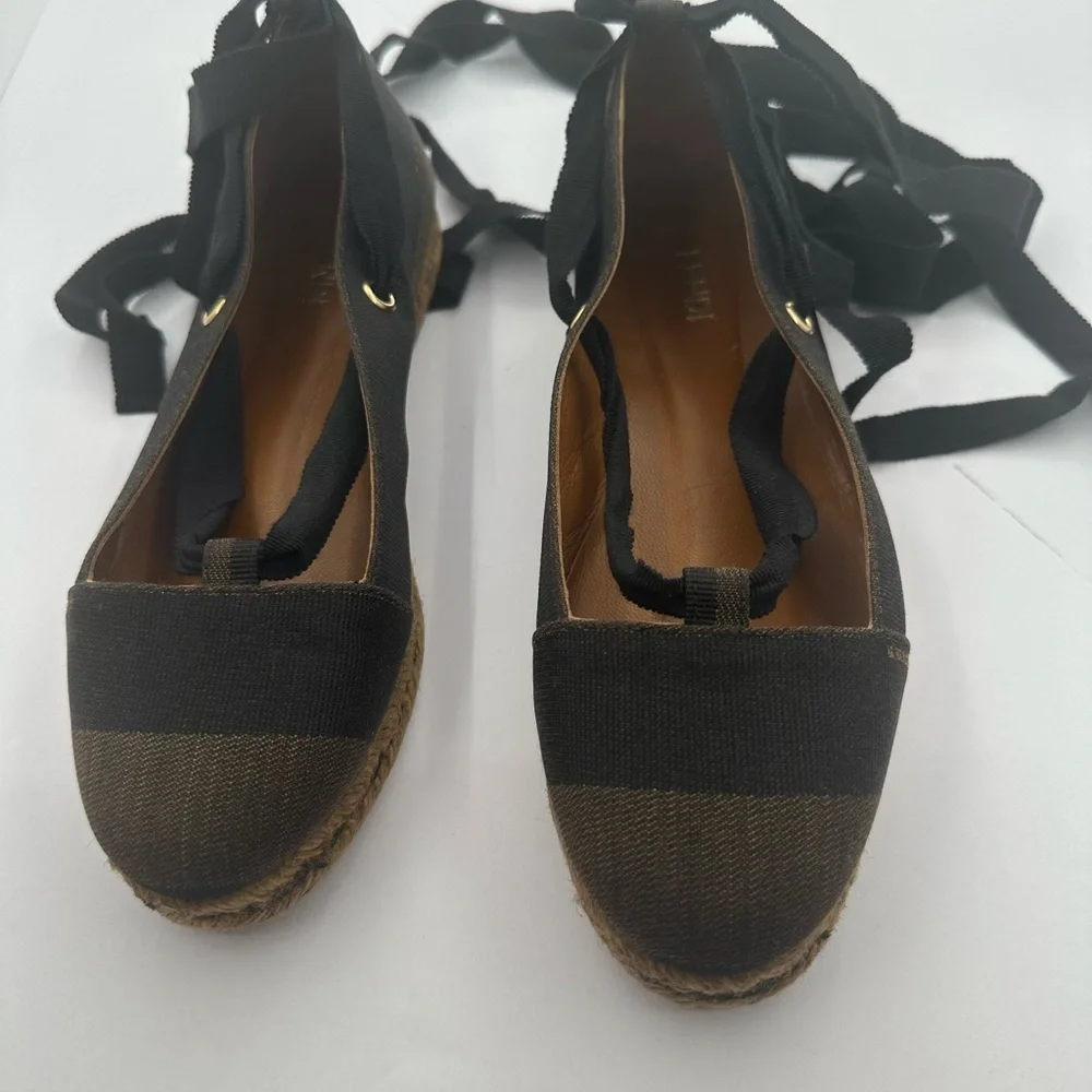 Fendi Black & Brown Pequin Ballet Espadrilles | Size 5 | Authentic